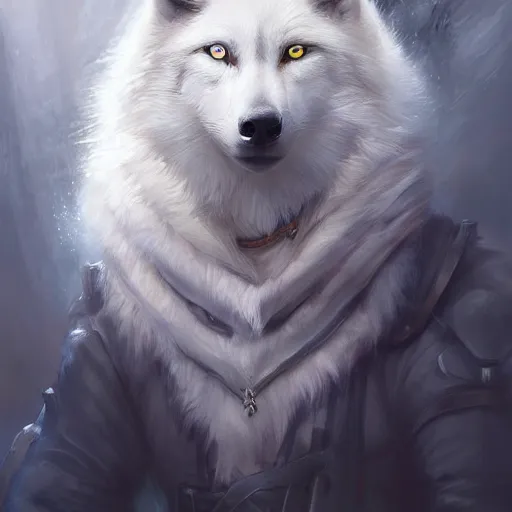 Image similar to portrait of white wolf in the balaclava, by Stanley Artgerm Lau, WLOP, Rossdraws, James Jean, Andrei Riabovitchev, Marc Simonetti, Yoshitaka Amano, ArtStation, CGSociety,