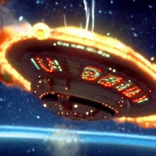 Image similar to mothership from independence day (1996) destroying a mcdonalds