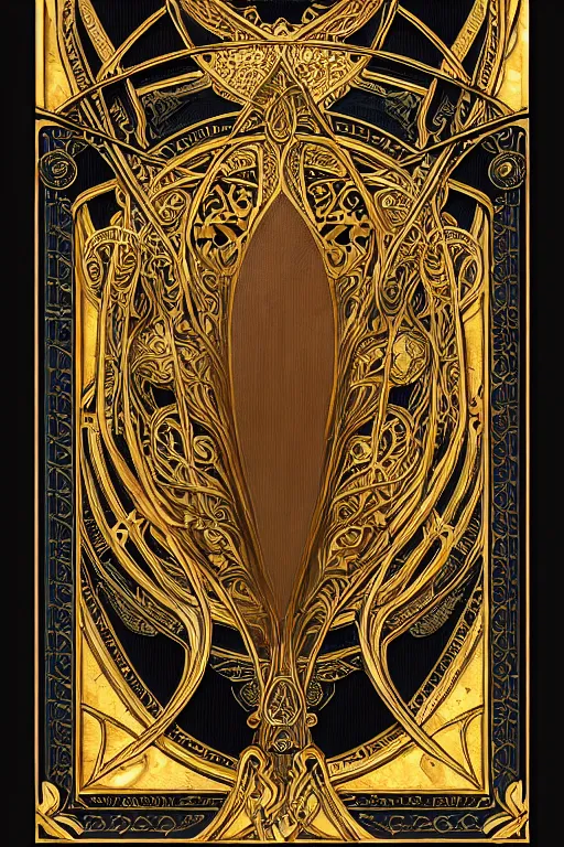 Prompt: an intricate art nouveau canvas frame, with golden entertwined edges and empty black center, highly detailed, artstation, concept art, matte, sharp focus,