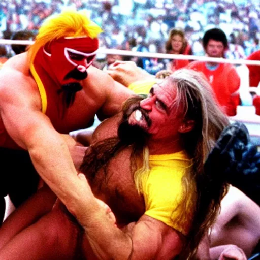 Prompt: jospeh stalin wrestling hulk hogan at wrestlemania