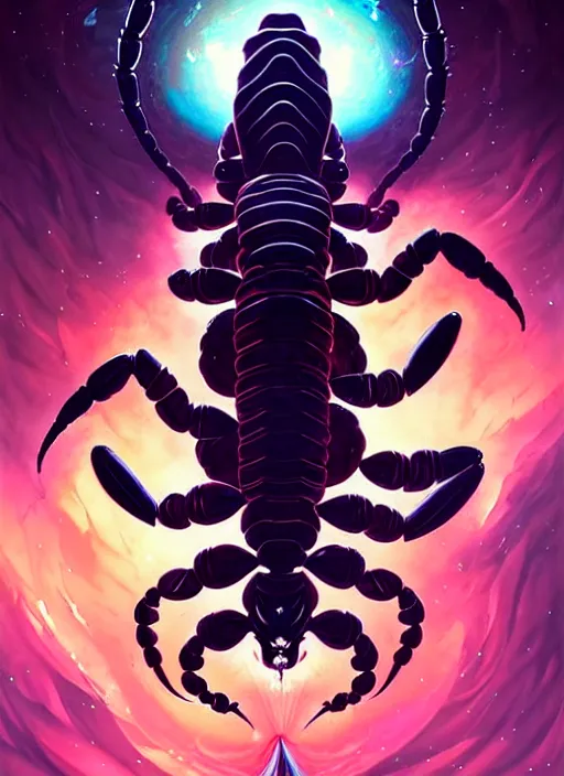Image similar to symmetry!! scorpio scorpion!!!! highly detailed, high contrast, light reflection, trippy, nebula, trending on art station by artgem, by peter mohrbacher, by wlop, by ruan jia
