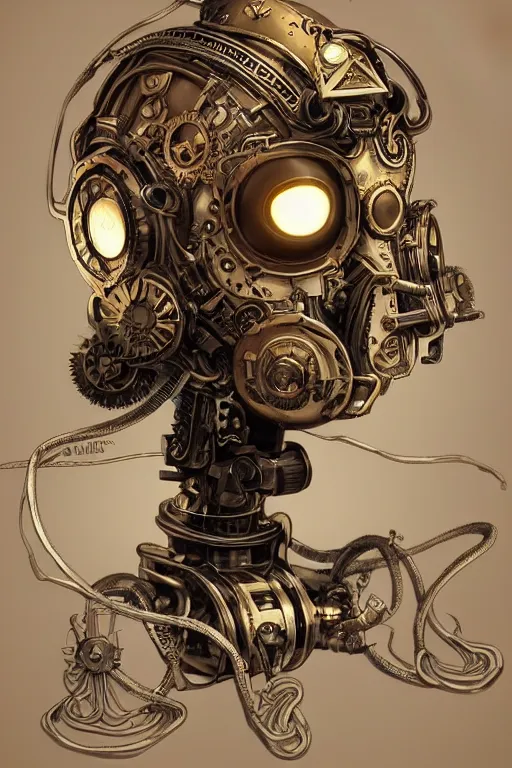 Image similar to steampunk helmet fantasy art mask robot ninja stylized digital illustration sharp focus, elegant intricate digital painting artstation concept art global illumination ray tracing advanced technology chaykin howard and campionpascale and cooke darwyn and davis jack