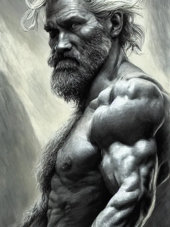 painted portrait of rugged odin, god of war, nordic