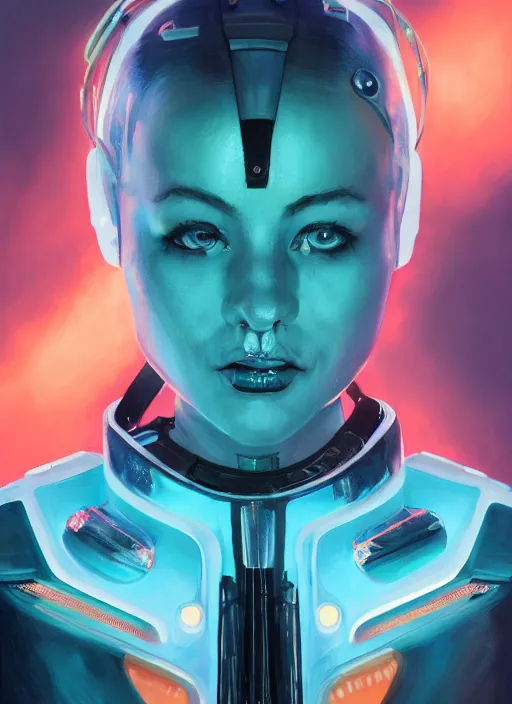 Image similar to symmetry!!! closeup portrait of a cyborg vape girl, fashion racing jumpsuit with shiny shoulder pads, cinematic light, windy, teal orange, volumetric smoke, mist, by gerald brom, by mikhail vrubel, by peter elson, muted colors, extreme detail, trending on artstation, 8 k