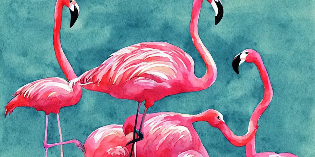 Prompt: Flamingos mating dance, watercolor by Toni Llobet