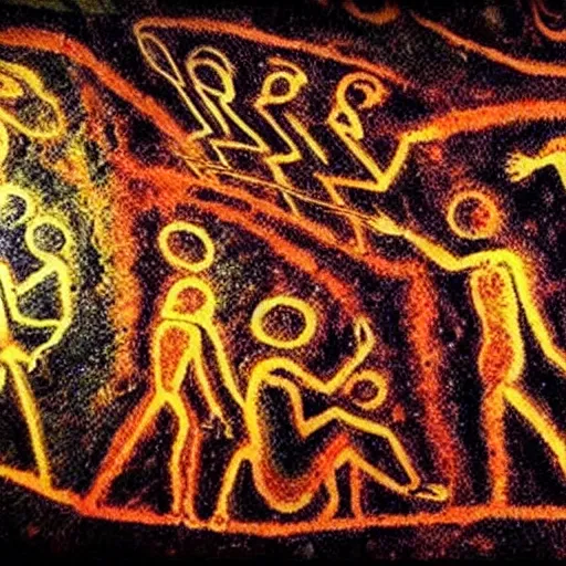 Prompt: psychedelic trance, paleolithic cave painting