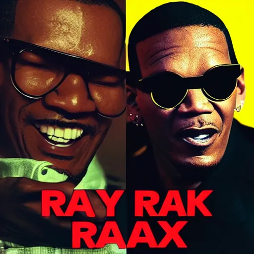 Prompt: the next best jamaican riddims dub trap phonk album cover with jamie foxx as ray charles