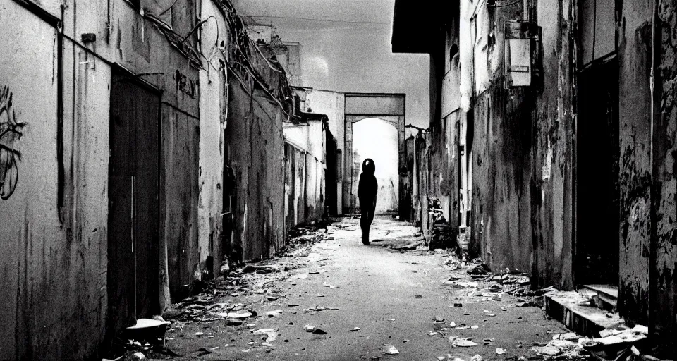 Image similar to ghost in an abandoned alleyway, photograph by greg girard. 1 9 7 6.