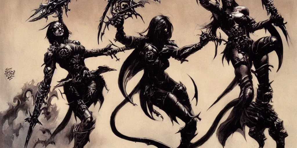 Image similar to female death dealer by frank frazetta