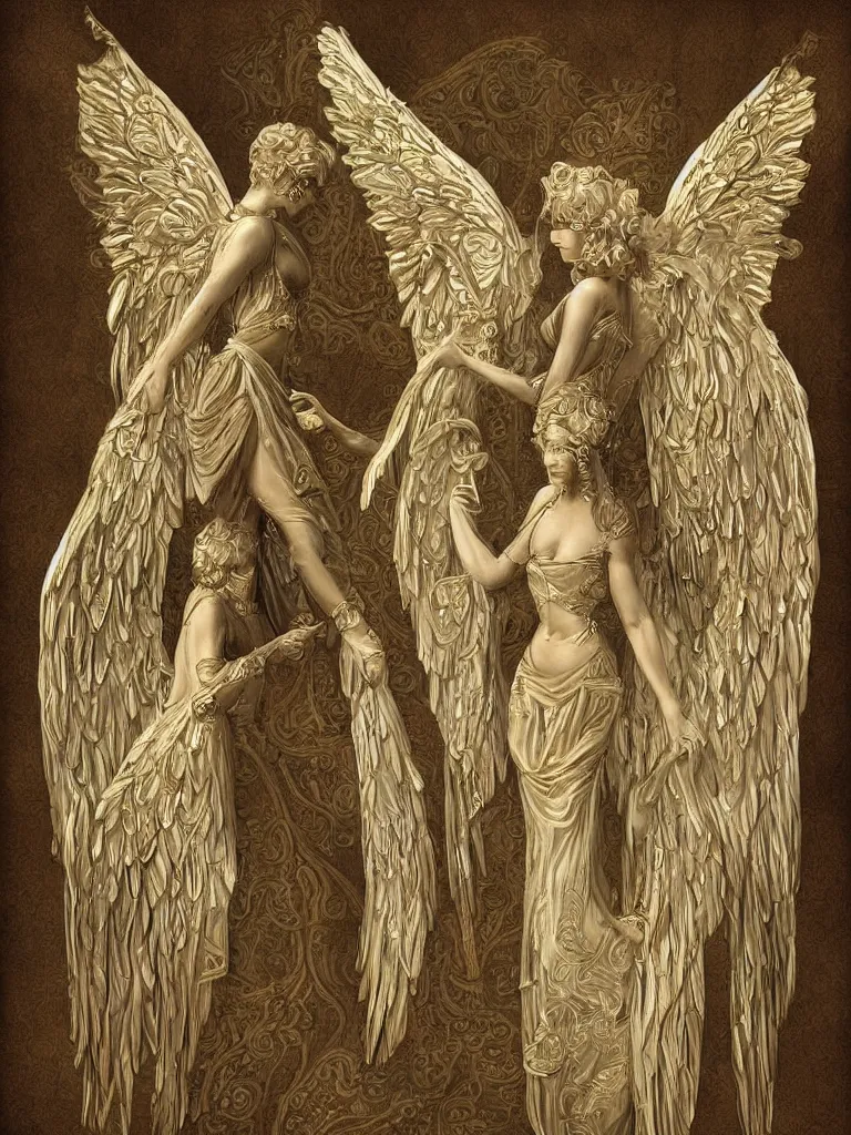 Image similar to a digital painting of Biblically accurate angels, art deco, intricate, filigree