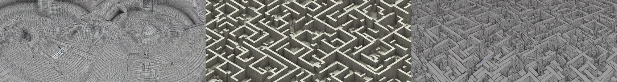 Prompt: a labyrinth by Escher and Francois Schuiten , 3d render