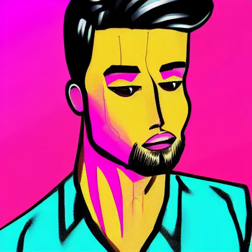 Prompt: handsome male portrait, cartoon network style, big lips, vivid colors