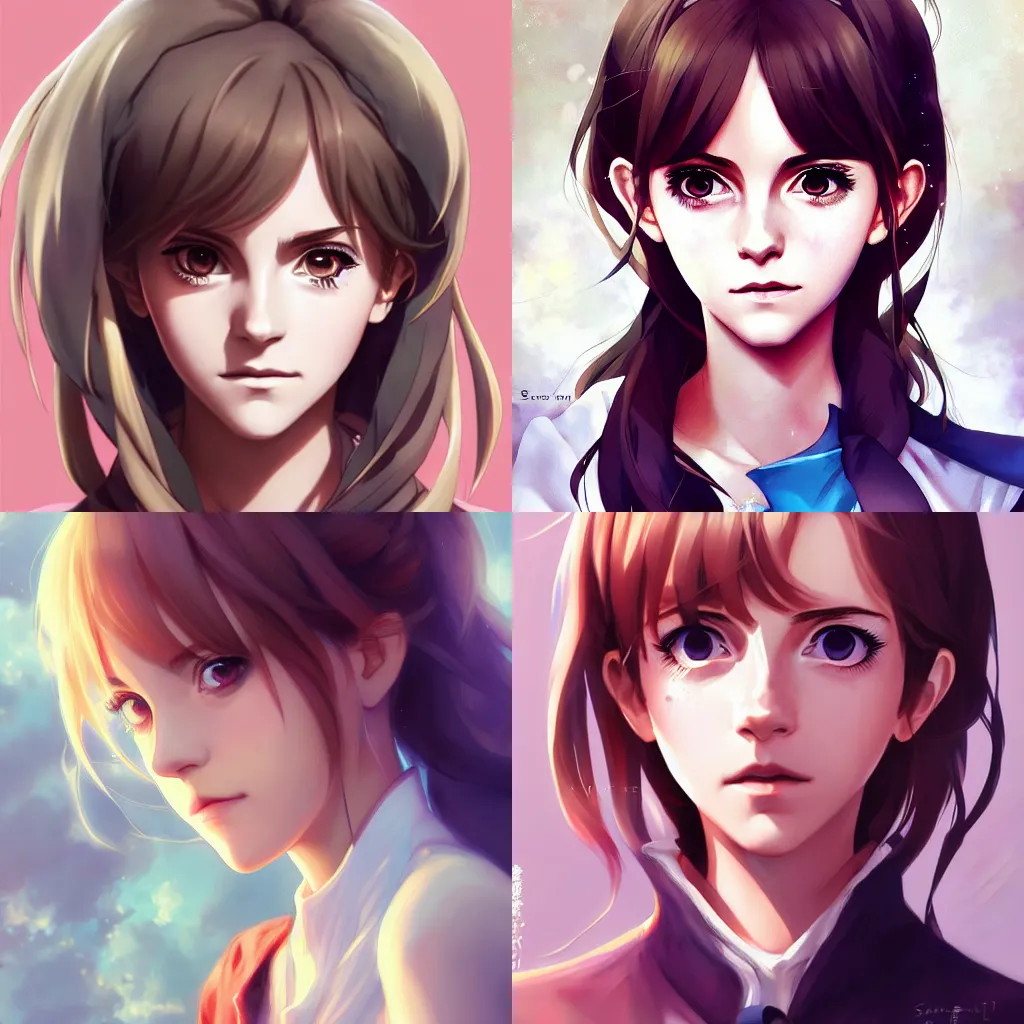 Image similar to anime portrait of emma watson as an anime girl by Stanley Artgerm Lau, WLOP, Rossdraws, James Jean, Andrei Riabovitchev, Marc Simonetti, and Sakimichan, trending on artstation