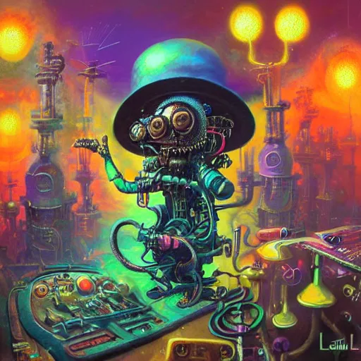 Image similar to steampunk rat, acid, 303, psychedelic, by paul lehr, cd cover for psytrance artist