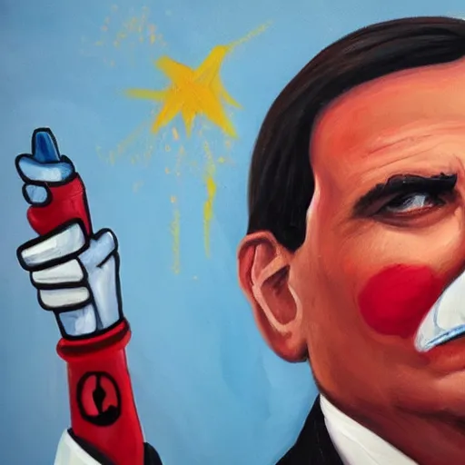 Image similar to oil canvas of jair bolsonaro as a sad clown