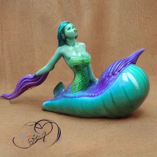 Image similar to an amazing ceramic realistic mermaid sculpture mug, creative, beautiful, award winning design, functional, colorful