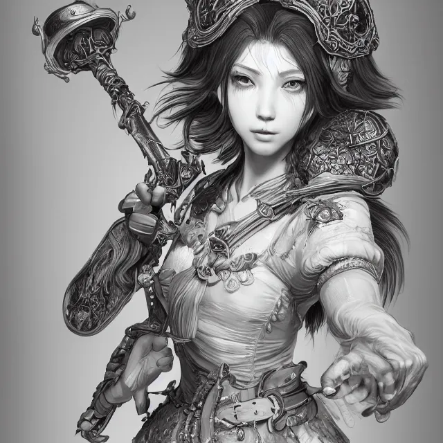 Image similar to studio portrait of neutral good colorful female cleric bard healer as absurdly beautiful, elegant, young skinny gravure idol, ultrafine hyperdetailed face illustration by kim jung gi, irakli nadar, intricate linework, sharp deep focus, bright colors, octopath traveler, final fantasy, unreal engine highly rendered, global illumination, radiant light, detailed and intricate environment