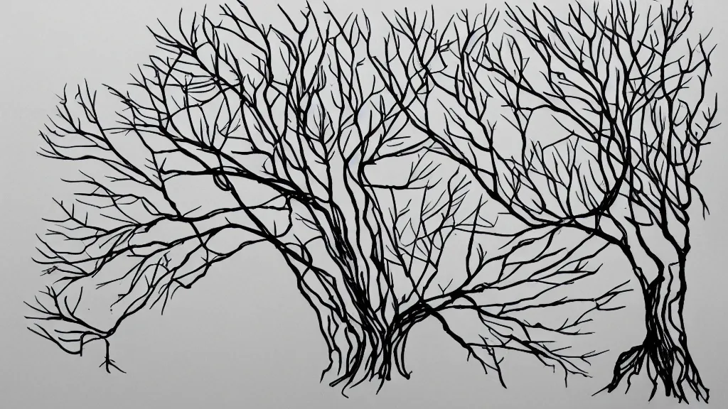 Prompt: line drawing logical inky twig