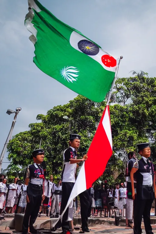 Prompt: flag raising indonesian student, sigma 2 4 mm f / 8 1 / 1 0 0 0 sec. shutter