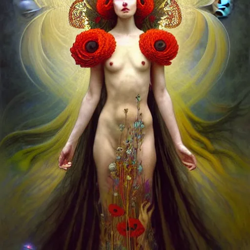 Prompt: poppy goddess unique non conventional beauty, surreal, fantasy, intricate, elegant, dramatic lighting, emotionally evoking symbolic metaphor, highly detailed, lifelike, photorealistic, digital painting, artstation, concept art, smooth, sharp focus, illustration, art by John Collier and Krenz Cushart and Artem Demura and Alphonse Mucha and Albert Aublet