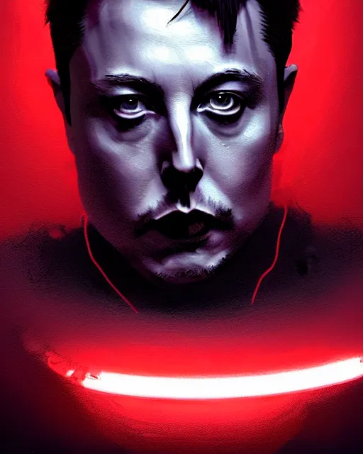 Prompt: black red smokey water portrait of elon musk cybernetic , dramatic lighting, artstation, in GTA V, Stephen Bliss, unreal engine, by Greg Rutkowski, Loish, Rhads, Makoto Shinkai and Lois van baarle, ilya kuvshinov, rossdraws, global illumination, radiant light, detailed and intricate environment, ink stylized splatter art