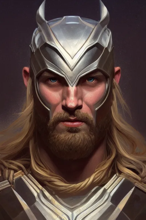 Image similar to symmetry!! portrait of thor in the style of god of war, machine parts embedded into face, intricate, elegant, highly detailed, digital painting, artstation, concept art, smooth, sharp focus, illustration, art by artgerm and greg rutkowski and alphonse mucha, 8 k