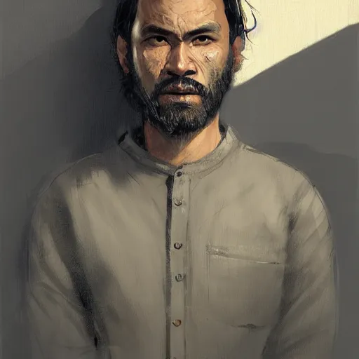 Image similar to portrait of a man by greg rutkowski, he is about 4 0 years old, mixture between vietnamese, persian and texan, receding hairline, beard, very tall and slender, he is wearing a utilitarian jumpsuit, highly detailed portrait, digital painting, artstation, concept art, smooth, sharp foccus ilustration, artstation hq