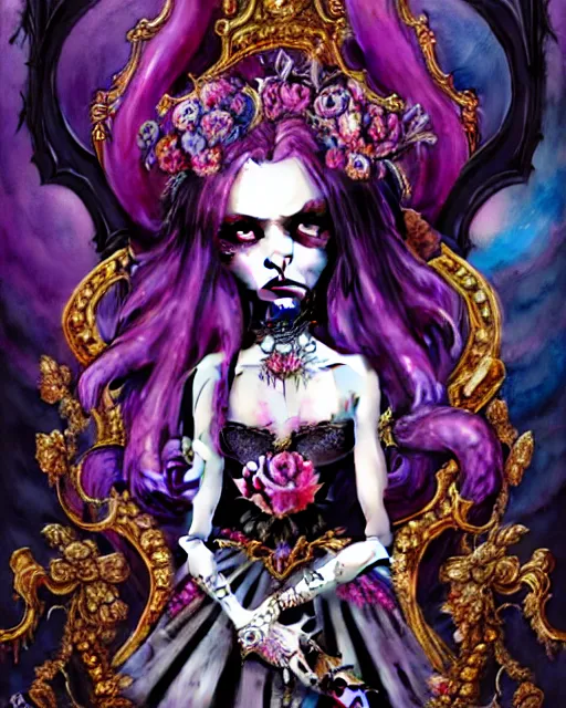 Image similar to maximalist baroque bedazzled gothic royalty frames surrounding a watercolor portrait of maximalist monster high draculaura doll, stephen bliss, unreal engine, by greg rutkowski, loish, rhads, makoto shinkai and lois van baarle, ilya kuvshinov, rossdraws, global illumination, radiant light, detailed and intricate environment, watercolor lighting