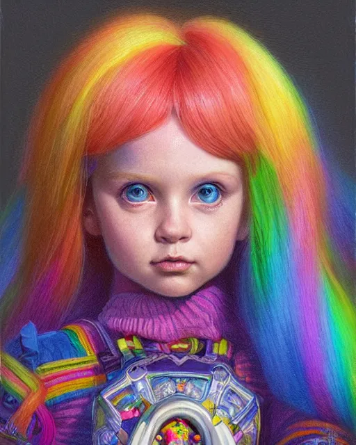 Image similar to rainbow brite portrait | highly detailed | very intricate | symmetrical | whimsical and magical | soft cinematic lighting | award - winning | closeup portrait | cute doll | painted by donato giancola and mandy jurgens and charlie bowater | pastel color palette | featured on artstation