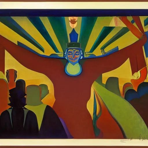 Image similar to the shaman of the subway, an art deco painting by leo and diane dillon and diego rivera and nicholas roerich, dramatic lighting, god rays, smooth, sharp focus, highly detailed