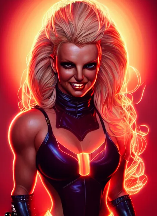 Prompt: britney spears as hellcat, intricate, elegant, glowing lights, highly detailed, marvel, digital painting, artstation, glamor pose, concept art, smooth, sharp focus, illustration, art by artgerm and greg rutkowski, artey freytag