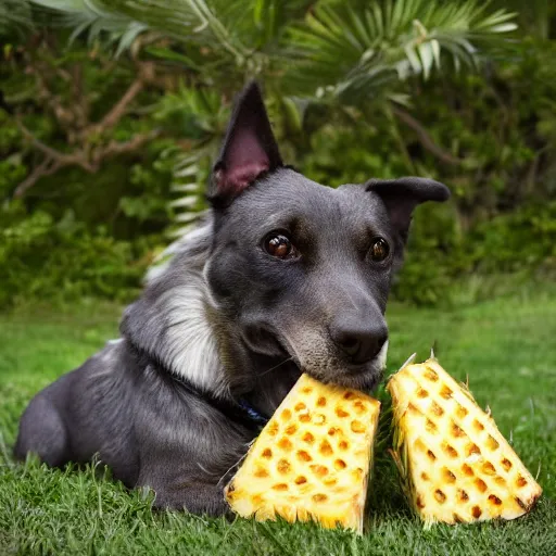 Image similar to a hybrid of a dog and a pineapple but mostly pineapple, 8 k, 4 k, professional photography, award winning photo