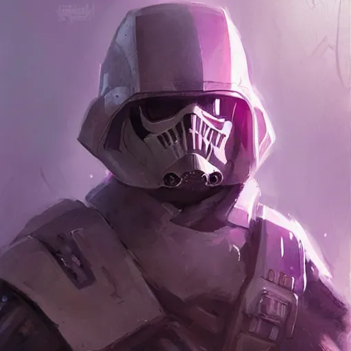 Image similar to concept art of a portrait by greg rutkowski, a soldier of the eternal empire wearing purple and white tactical gear, star wars expanded universe, smooth, sharp focus, artstation hq.