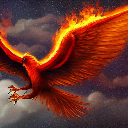 Image similar to pheonix gliding at night with fire on wings, fantasy art, computer art,concept art, higj detail, atmospheric