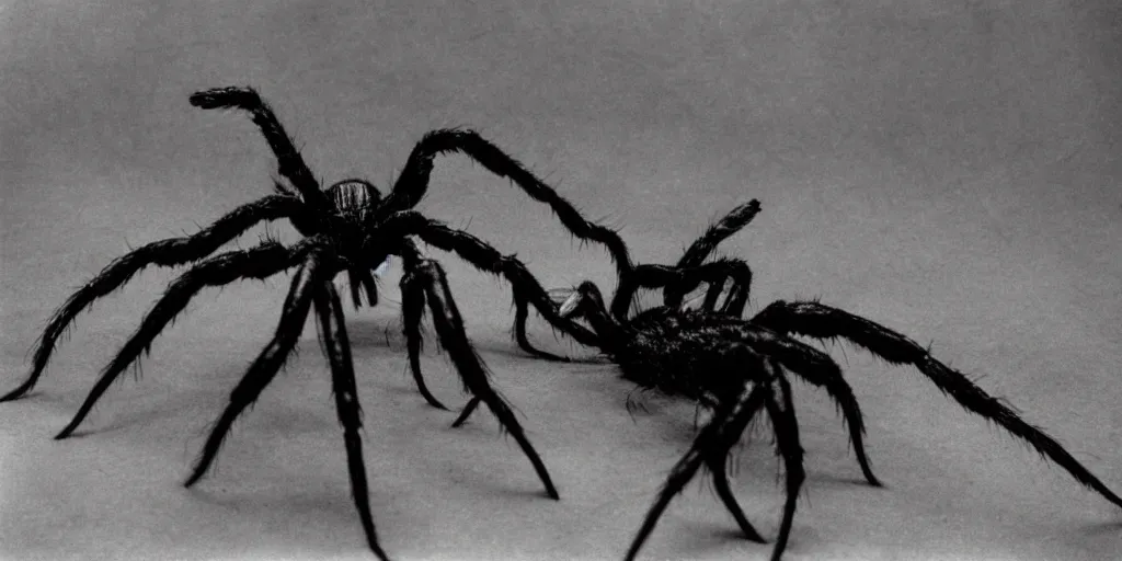 Image similar to Yoko Ono as the giant spider Shelob from Lord of the Rings, Directed by Stanley Kubrick, 1970, 35mm