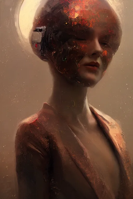 Prompt: The sentimental life of robots , joyful, close-up portrait, intricate, elegant, volumetric lighting, scenery, digital painting, highly detailed, artstation, sharp focus, illustration, concept art, ruan jia, steve mccurry