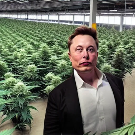 Image similar to Elon Musk Standing inside a huge cannabis farm