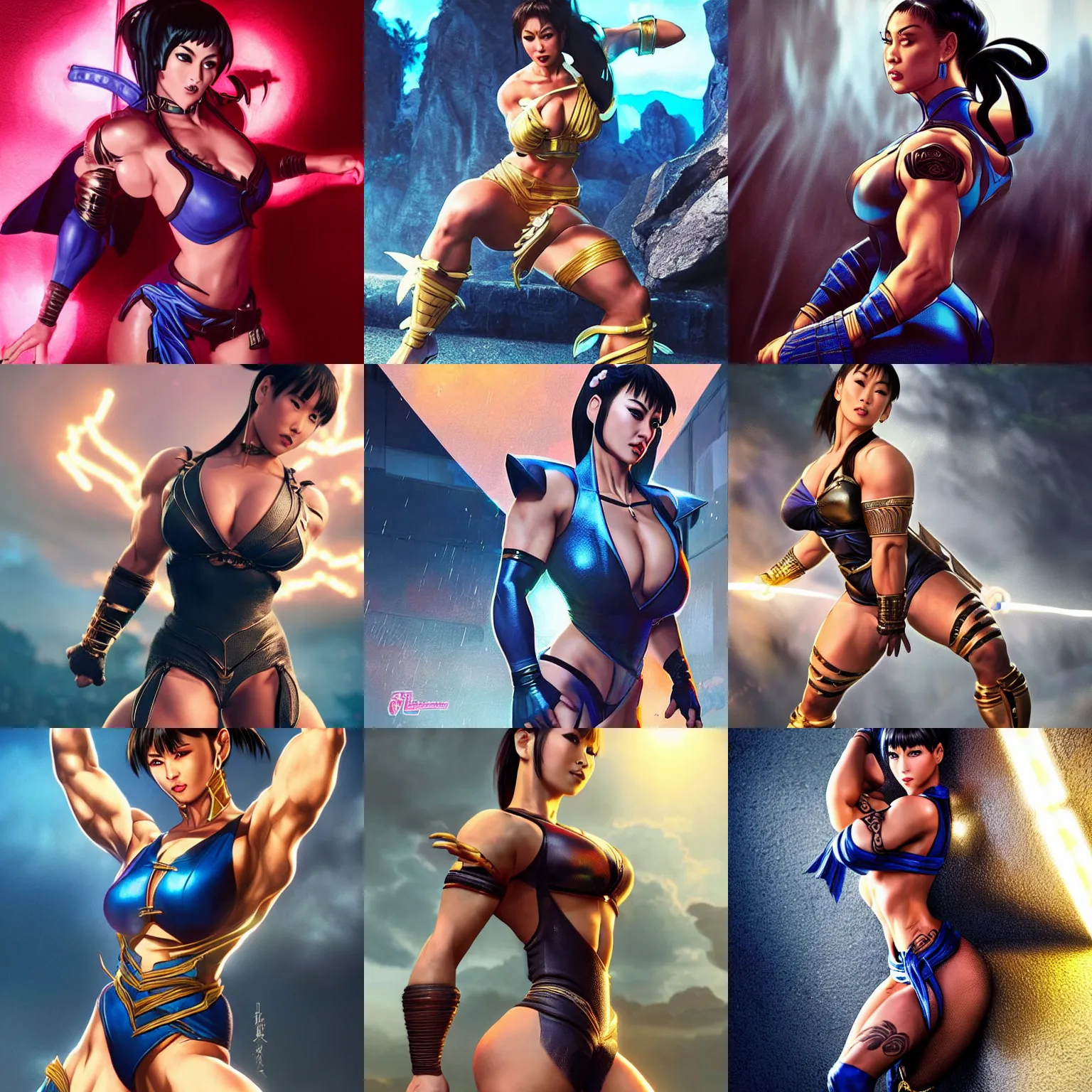 Prompt: dwayne johnson reminiscent of chun li with chun li's sexy outfit, dwayne johnson in tight female outfit of chun li, intricate, epic lighting, cinematic composition, hyper realistic, 8k resolution, unreal engine 5, by Artgerm, tooth wu, dan mumford, beeple, wlop, rossdraws, James Jean, Andrei Riabovitchev, Marc Simonetti, yoshitaka Amano, Artstation