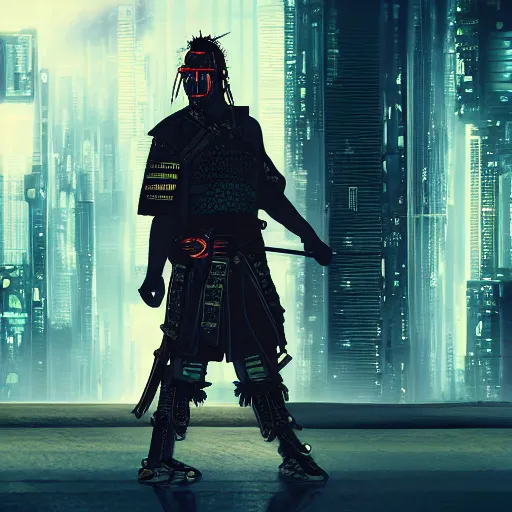 Prompt: cyberpunk samurai highly detailed, dramatic lighting, cinematic, 4k