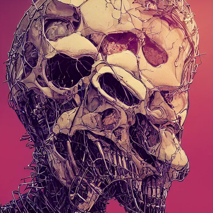 Intricate Fusion: Skeletons, Portraits, and Geometric Shapes