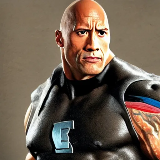 Image similar to Dwayne Johnson as Syndrome from the Incredibles, Incredibles Villain