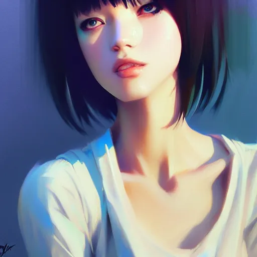 Image similar to elegant girl in urban outfit, cute fine face, digital painting, realistic shaded, realistic shaded lighting, fan art, pixiv, by Ilya Kuvshinov, katsuhiro otomo ghost-in-the-shell, magali villeneuve, artgerm, Jeremy Lipkin and Michael Garmash and Rob Rey