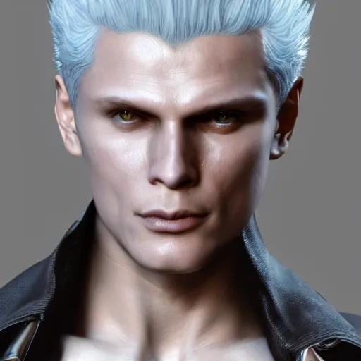 Image similar to vergil from devil may cry as albert wesker, au naturel, hyper detailed, digital art, trending in artstation, cinematic lighting, studio quality, smooth render, unreal engine 5 rendered, octane rendered, art style by klimt and nixeu and ian sprigger and wlop and krenz cushart