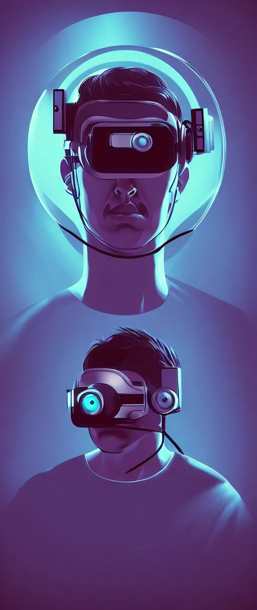 Image similar to Sci-fi illustration of a man in futuristic VR goggles by Pascal Blanché