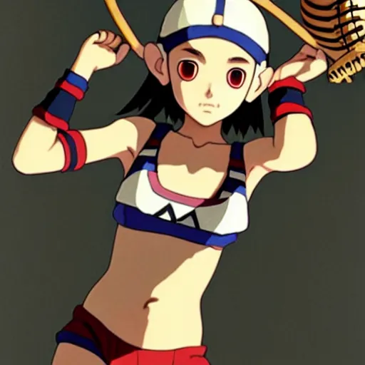 Image similar to beautiful boyish natalie portman gravure model in majora's mask, wearing wooden mask and baseball cap and leotard, street wear with subtle mayan patterns, aztec bathing suit, gapmoe yandere grimdark, trending on pixiv fanbox, painted by greg rutkowski makoto shinkai takashi takeuchi studio ghibli, akihiko yoshida