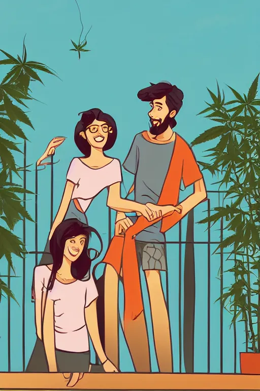 Image similar to happy couple, on balcony, marijuana plant. centered median photoshop filter cutout vector behance artgem hd jesper ejsing!