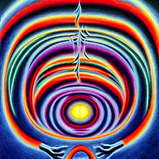 Image similar to Sneeze in the art style of Alex Grey,