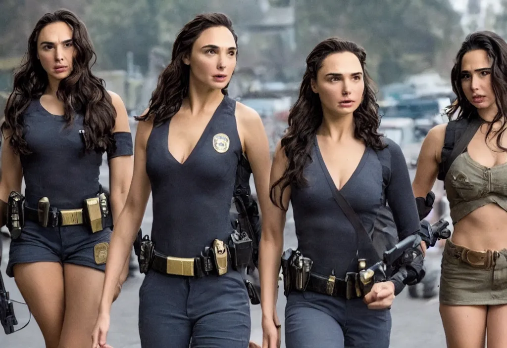 Prompt: movie still of gal gadot and demi rose as two cops switching bodies in the new oscar winning movie, directed by russo brothers, natural lighting, subject in the middle of the frame, 4 kuhd