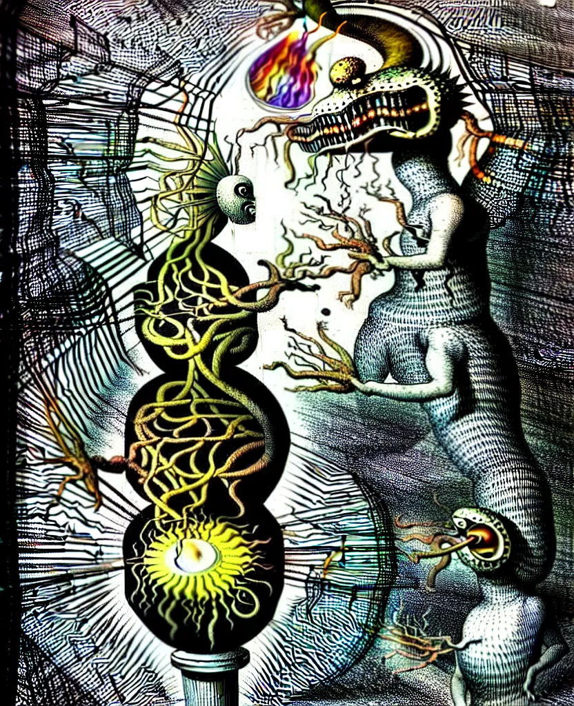 Image similar to whimsical freaky creature sings a unique canto about'as above so below'being ignited by the spirit of haeckel and robert fludd, breakthrough is iminent, glory be to the magic within