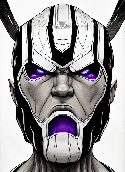 Image similar to symmetry concpet art, full shot, traditional ink, sketch, of thanos, line sketch, intricate, elegant, highly detailed, monochrome, digital painting, artstation, concept art, sharp focus, illustration, art by borderlands 3 and peter polach